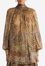 Etro Paisley and Animal Motif Silk Blouse Multicolor WRJA0150-99SP1N7 X0826