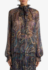 Etro Paisley Print Semi-Sheer Silk Blouse Black WRJA0157-99SAA81 X0810
