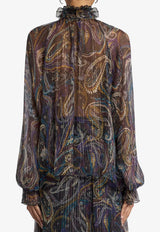 Etro Paisley Print Semi-Sheer Silk Blouse Black WRJA0157-99SAA81 X0810