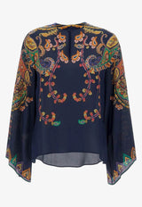 Etro Paisley-Printed Silk Blouse Navy WRJA0162-AKG23 X0883