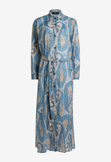 Etro Paisley Print Belted Midi Shirt Dress Blue WRPA0002-AKF72 X0809