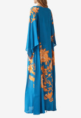 Etro Floral Print Maxi Kaftan Dress Blue WRPA0025-AKF74 X0888