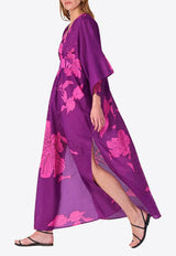 Poupette St Barth Sol Printed Midi Kaftan Dress Purple WSOR269CMHBP_PURPLE