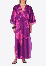 Poupette St Barth Sol Printed Midi Kaftan Dress Purple WSOR269CMHBP_PURPLE