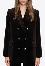 Zadig & Voltaire Vaska Double-Breasted Velvet Jacket Dark Brown WWBL01943_DARK BROWN
