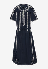 Zadig & Voltaire Rigy Embroidered Midi Dress Navy WWDR01204_NAVY