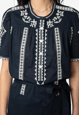 Zadig & Voltaire Rigy Embroidered Midi Dress Navy WWDR01204_NAVY