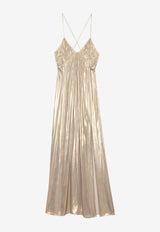 Zadig & Voltaire Pleated Satin Maxi Dress Gold WWDR02528_GOLD