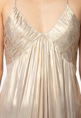 Zadig & Voltaire Pleated Satin Maxi Dress Gold WWDR02528_GOLD