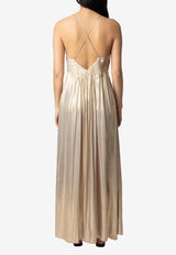 Zadig & Voltaire Pleated Satin Maxi Dress Gold WWDR02528_GOLD