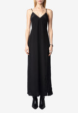 Zadig & Voltaire Ramelil V-neck Silk Maxi Dress Black WWDR02529_BLACK