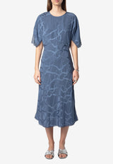 Zadig & Voltaire Rey Chain Jacquard Silk Midi Dress Blue WWDR02546_BLUE