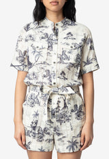 Zadig & Voltaire Cook Tropical Island Print Playsuit Ecru WWJU01039_PRINTED