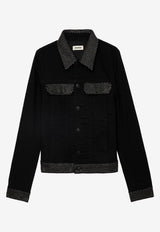 Zadig & Voltaire Kioky Embellished Denim Jacket Black WWOW01674_BLACK