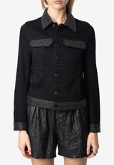 Zadig & Voltaire Kioky Embellished Denim Jacket Black WWOW01674_BLACK