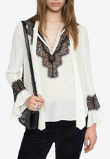 Zadig & Voltaire Tuan Silk Blouse with Lace-Insert White WWSH02236_WHITE BLAC