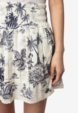 Zadig & Voltaire Jocky Tropical Island Print Mini Skirt Ecru WWSK01604_ECRU