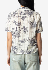 Zadig & Voltaire Topher Tropical Island Print Top Ecru WWTO01980_ECRU