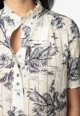 Zadig & Voltaire Topher Tropical Island Print Top Ecru WWTO01980_ECRU