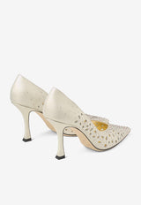Jimmy Choo Ziri 90 Openwork Shimmer Suede Pumps ZIRI 90 QIQ GOLD