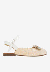 BABYWALKER Girls Rhinestone Embellished Flats with Crystal-Bow Beige bPB/5868_IVORY