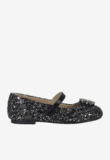 BABYWALKER Girls Glittered Ballet Flats Black bPB/5886_BLACK