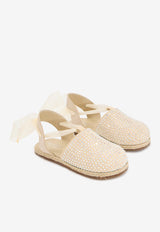 BABYWALKER Girls Crystal-Embellished Leather Espadrilles Beige bPB/6113_BEIGE
