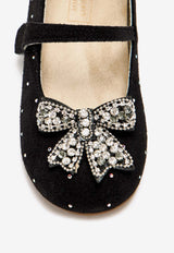 BABYWALKER Girls Crystal-Bow Ballet Flats Black bPB/6124_BLACK