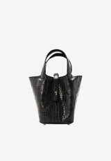 Picotin 18 in Black Matte Alligator Leather with Palladium Hardware
