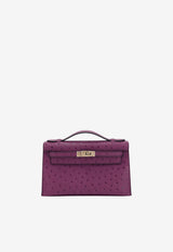 Kelly Pochette Clutch Bag in Violet Ostrich with Gold Hardware