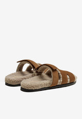 Chypre Sandals in Brun Fumé Suede and Ecru Shearling