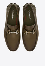 Ferragamo Parigi Gancini Leather Loafers 02C398 PARIGI NEW 778796 NEW OLIVE Olive