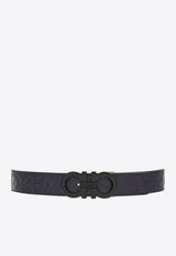 Ferragamo Reversible Embossed Gancini Leather Belt Midnight Blue 675542 DOUBLE ADJUS 780047 MIDNIGHT