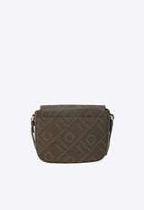 Ferragamo Small Fiamma Leather Messenger Bag Brown 241588 FIAMMA 782588 CONCRETE