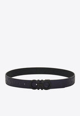 Ferragamo Reversible Embossed Gancini Leather Belt Midnight Blue 675542 DOUBLE ADJUS 780047 MIDNIGHT