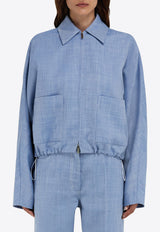 Ferragamo Cropped Zip-Up Jacket 13G362 B 780799 DENIM/WHITE Blue