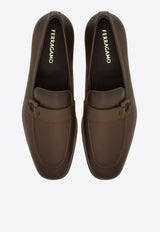 Ferragamo Bonny Gancini Leather Loafers 029917 BONNY 782417 CONCRETE Brown