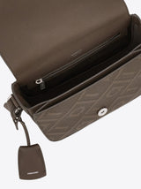 Ferragamo Small Fiamma Leather Messenger Bag Brown 241588 FIAMMA 782588 CONCRETE