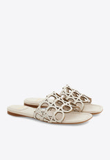 Ferragamo Erne Gancini Leather Slides 01J840 ERNE 782502 DOHA PUMICE Cream