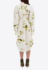 Ferragamo Blossom Print Midi Shirt Dress 13G595 A 781408 WHITE/OLIVE White