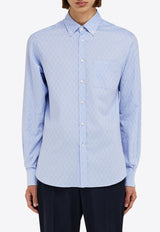 Ferragamo Monogram Jacquard Button-Up Shirt Light Blue 144352 C 780414 OXFORD BLUE