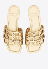 Ferragamo Erne Gancini Leather Slides 01J840 ERNE 782519 MVITLAMINATOMEKONG Gold