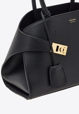Ferragamo Medium Hug Leather Top Handle Bag Black 215608 HUG TH S 766758 NERO