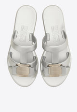 Ferragamo Lilou Vara Bow Slides 01J325 LILOU 779980 SILVER Silver