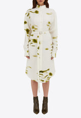 Ferragamo Blossom Print Midi Shirt Dress 13G595 A 781408 WHITE/OLIVE White