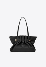 Ferragamo Medium Pleated Nappa Leather Shoulder Bag Black 219960 SOFT SH M 783286 NERO