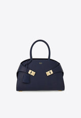 Ferragamo Medium Hug Leather Top Handle Bag Midnight Blue 215608 HUG TH S 766762 MIDNIGHT
