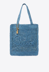 Chloé Summer Banana Woven-Raffia Tote Bag Blue CH25US901P0841I STORMY SEA