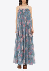 Chloé Peonies Print Sleeveless Maxi Dress Blue CH25URO55459468 Grizzled Blue
