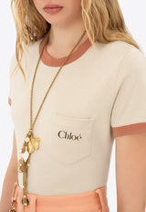 Chloé Logo Print Short Sleeved T-shirt Beige CH25UJH04187286 Blossom Beige